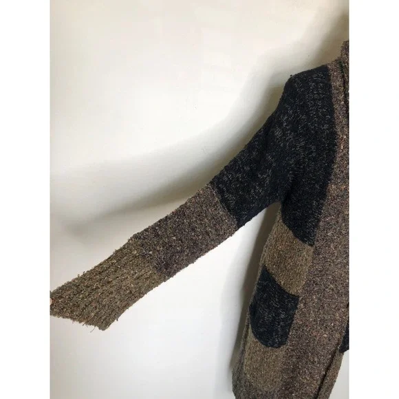 Vtg. Chicos Cardigan Sweater Duster Long Knit Open Front Pockets Brown Black | L - Picture 13 of 16